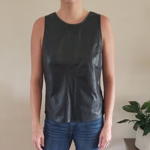 Black faux leather tank top with zip back, size large